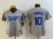 Cheap Women's Los Angeles Dodgers #10 Justin Turner Grey Cool Base Stitched Nike Jersey