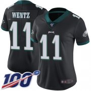 Wholesale Cheap Nike Eagles #11 Carson Wentz Black Alternate Women's Stitched NFL 100th Season Vapor Limited Jersey