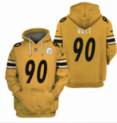 Wholesale Cheap Men's Yellow Pittsburgh Steelers #90 T.J. Watt 2021 Pullover Hoodie