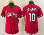 Cheap Youth Philadelphia Phillies #10 JT Realmuto Red Stitched MLB Cool Base Nike Jersey