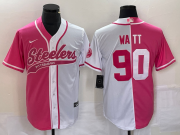 Wholesale Cheap Men's Pittsburgh Steelers #90 TJ Watt Pink White Two Tone With Patch Cool Base Stitched Baseball Jersey