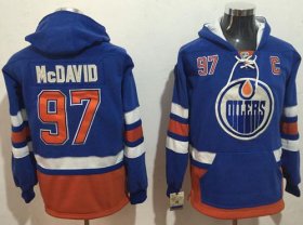 Wholesale Cheap Oilers #97 Connor McDavid Light Blue Name & Number Pullover NHL Hoodie