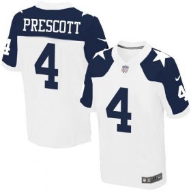 Wholesale Cheap Nike Cowboys #4 Dak Prescott White Thanksgiving Throwback Men\'s Stitched NFL Elite Jersey