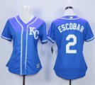 Wholesale Cheap Royals #2 Alcides Escobar Blue Alternate 2 Women's Stitched MLB Jersey