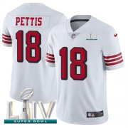 Wholesale Cheap Nike 49ers #18 Dante Pettis White Super Bowl LIV 2020 Rush Men's Stitched NFL Vapor Untouchable Limited Jersey
