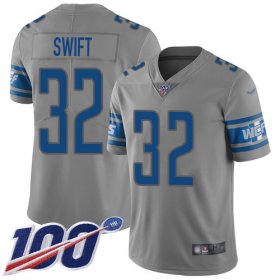 Wholesale Cheap Nike Lions #32 D\'Andre Swift Gray Youth Stitched NFL Limited Inverted Legend 100th Season Jersey