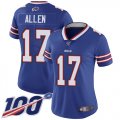 Wholesale Cheap Nike Bills #17 Josh Allen Royal Blue Team Color Women's Stitched NFL 100th Season Vapor Limited Jersey
