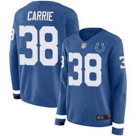 Wholesale Cheap Nike Colts #38 T.J. Carrie Royal Blue Team Color Women\'s Stitched NFL Limited Therma Long Sleeve Jersey