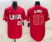 Cheap Men's USA Baseball #20 Pete Alonso Number 2023 Red World Classic Stitched Jersey