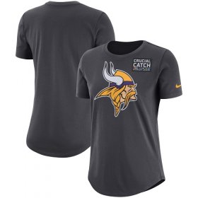 Wholesale Cheap NFL Women\'s Minnesota Vikings Nike Anthracite Crucial Catch Tri-Blend Performance T-Shirt