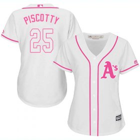 Wholesale Cheap Athletics #25 Stephen Piscotty White/Pink Fashion Women\'s Stitched MLB Jersey
