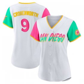 Wholesale Cheap Women\'s San Diego Padres #9 Jake Cronenworth White 2022 City Connect Cool Base Stitched Baseball Jersey(Run Small)