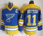 Wholesale Cheap Blues #11 Brian Sutter Light Blue/Yellow CCM Throwback Stitched NHL Jersey