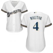 Wholesale Cheap Brewers #4 Paul Molitor White Home Women's Stitched MLB Jersey