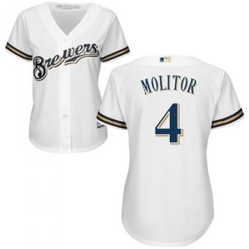 Wholesale Cheap Brewers #4 Paul Molitor White Home Women\'s Stitched MLB Jersey