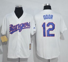 Wholesale Cheap Mitchell And Ness Rangers #12 Rougned Odor White Throwback Stitched MLB Jersey
