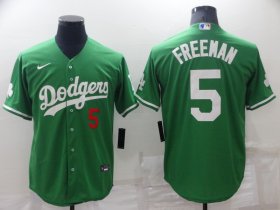 Wholesale Cheap Men\'s Los Angeles Dodgers #5 Freddie Freeman Green St Patrick\'s Day 2021 Mexican Heritage Stitched Baseball Jersey