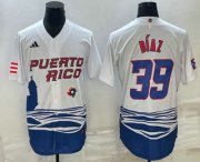 Cheap Men's Puerto Rico Baseball #39 Edwin Diaz 2023 White World Baseball Classic Stitched Jerseys
