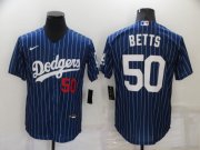 Wholesale Cheap Men's Los Angeles Dodgers #50 Mookie Betts Blue Pinstripe Stitched MLB Cool Base Nike Jersey