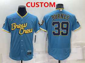 Wholesale Cheap Men\'s Milwaukee Brewers Custom Blue 2022 City Connect Flex Base Stitched Jersey