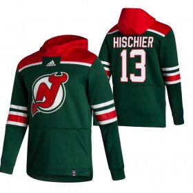 Wholesale Cheap New Jersey Devils #13 Nico Hischier Adidas Reverse Retro Pullover Hoodie Green