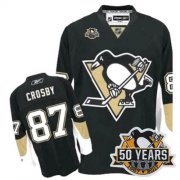 Wholesale Cheap Penguins #87 Sidney Crosby Black 50th Anniversary Stitched NHL Jersey