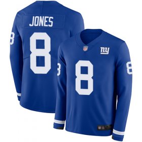 Wholesale Cheap Nike Giants #8 Daniel Jones Royal Blue Team Color Men\'s Stitched NFL Limited Therma Long Sleeve Jersey
