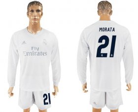Wholesale Cheap Real Madrid #21 Morata Marine Environmental Protection Home Long Sleeves Soccer Club Jersey