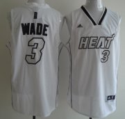 Wholesale Cheap Miami Heats #3 Dwyane Wade White With Silvery Fashion Jersey
