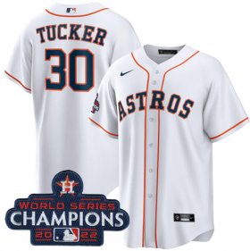 Wholesale Cheap Men\'s Houston Astros #30 Kyle Tucker White 2022 World Series Champions Home Stitched Baseball Jersey