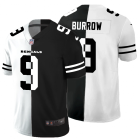 Cheap Cincinnati Bengals #9 Joe Burrow Men\'s Black V White Peace Split Nike Vapor Untouchable Limited NFL Jersey