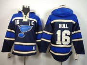 Wholesale Cheap Blues #16 Brett Hull Navy Blue Sawyer Hooded Sweatshirt Stitched NHL Jersey