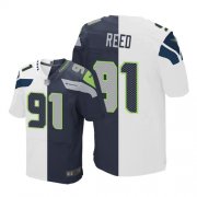 Wholesale Cheap Nike Seahawks #91 Jarran Reed White/Steel Blue Men's Stitched NFL Elite Split Jersey