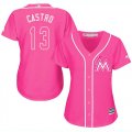 Wholesale Cheap Marlins #13 Starlin Castro Pink Fashion Women's Stitched MLB Jersey