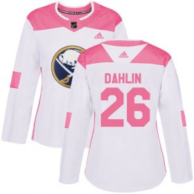 Wholesale Cheap Adidas Sabres #26 Rasmus Dahlin White/Pink Authentic Fashion Women\'s Stitched NHL Jersey