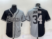 Wholesale Cheap Men's Las Vegas Raiders #34 Bo Jackson Black Grey Split With Patch Cool Base Stitched Baseball Jersey