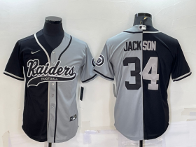 Wholesale Cheap Men\'s Las Vegas Raiders #34 Bo Jackson Black Grey Split With Patch Cool Base Stitched Baseball Jersey