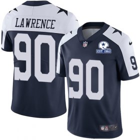 Wholesale Cheap Nike Cowboys #90 DeMarcus Lawrence Navy Blue Thanksgiving Men\'s Stitched With Established In 1960 Patch NFL Vapor Untouchable Limited Throwback Jersey