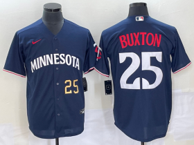 Wholesale Cheap Men\'s Minnesota Twins #25 Byron Buxton Number 2023 Navy Blue Cool Base Stitched Jersey