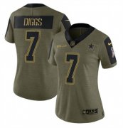 Wholesale Cheap Women's Dallas Cowboys #7 Trevon Diggs Olive Salute To Service Limited Stitched Jersey(Run Small)