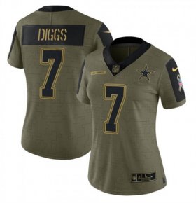 Wholesale Cheap Women\'s Dallas Cowboys #7 Trevon Diggs Olive Salute To Service Limited Stitched Jersey(Run Small)