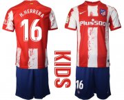 Wholesale Cheap Youth 2021-2022 Club Atletico Madrid home red 16 Nike Soccer Jersey
