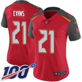 Wholesale Cheap Nike Buccaneers #21 Justin Evans Red Team Color Women\'s Stitched NFL 100th Season Vapor Untouchable Limited Jersey