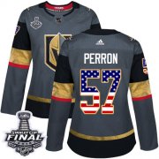 Wholesale Cheap Adidas Golden Knights #57 David Perron Grey Home Authentic USA Flag 2018 Stanley Cup Final Women's Stitched NHL Jersey