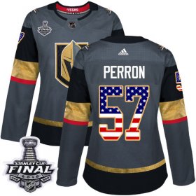 Wholesale Cheap Adidas Golden Knights #57 David Perron Grey Home Authentic USA Flag 2018 Stanley Cup Final Women\'s Stitched NHL Jersey