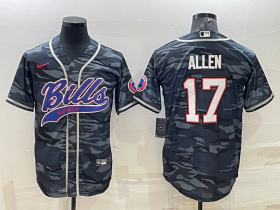 Wholesale Cheap Men\'s Buffalo Bills Blank #17 Josh Allen Grey Navy Camo With Patch Cool Base Stitched Baseball Jersey