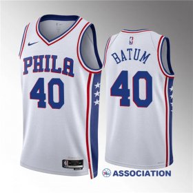 Men\'s Philadelphia 76ers #40 Nicolas Batum White Association Edition Stitched Jersey