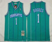 Wholesale Cheap Men's Charlotte Hornets #1 Muggsy Bogues 1992-93 Blue Hardwood Classics Soul Swingman Throwback Jersey