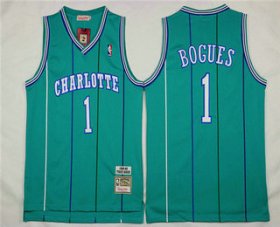 Wholesale Cheap Men\'s Charlotte Hornets #1 Muggsy Bogues 1992-93 Blue Hardwood Classics Soul Swingman Throwback Jersey
