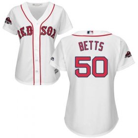 Wholesale Cheap Red Sox #50 Mookie Betts White Home 2018 World Series Women\'s Stitched MLB Jersey